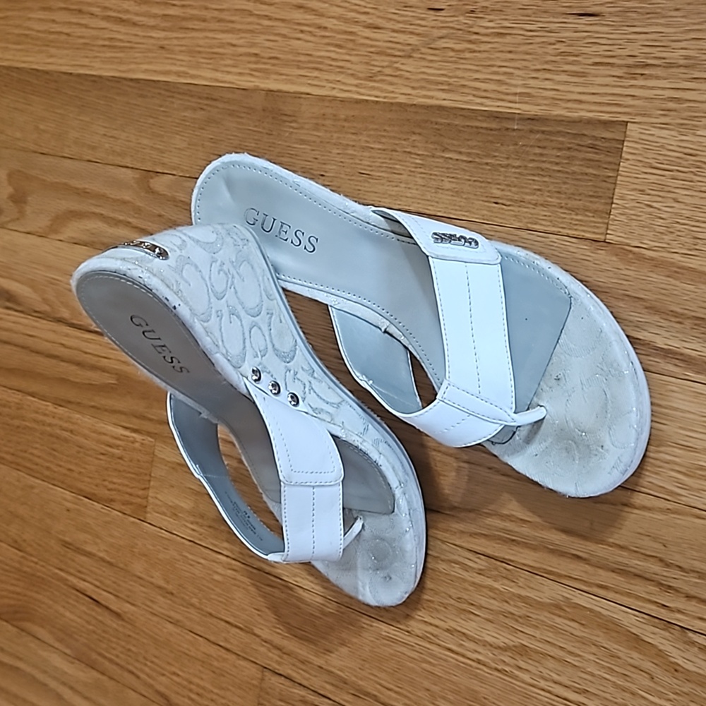 GUESS White Wedge Sandals Size 8